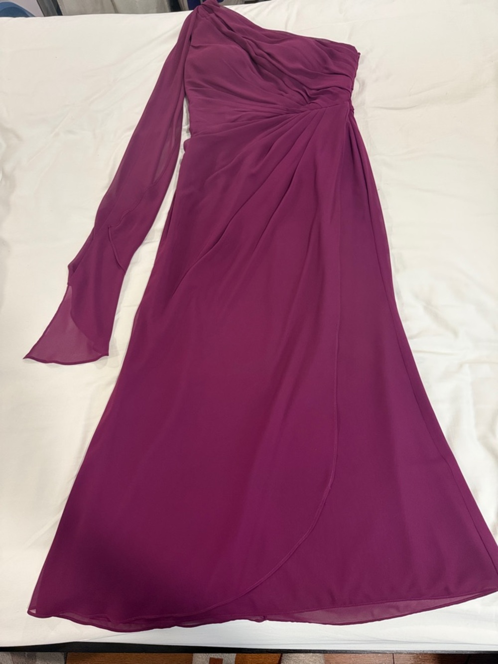 Bill Levkoff One-Shoulder Draped Gown in Plum